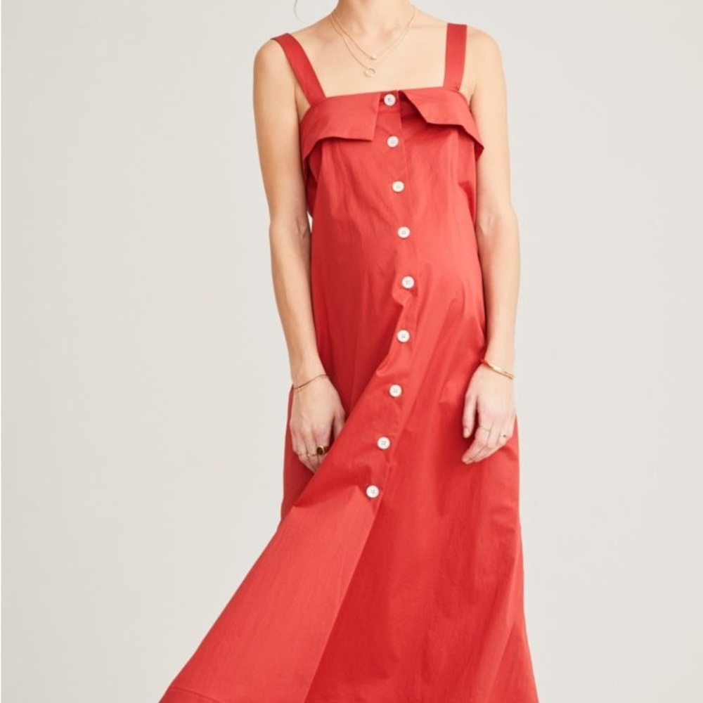 Hatch Womens Size 0/ X Small  Sleeveless Maternity Miliana Dress Midi Red